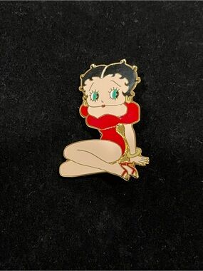 Vintage Betty Boop Red Dress Enamel Brooch